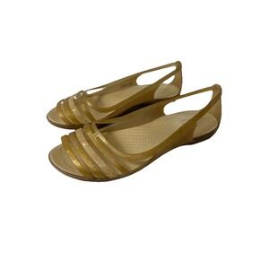 Crocs Women's Isabella Huarache Jelly Sandal Size 9 Gold Sparkle, Clear‎